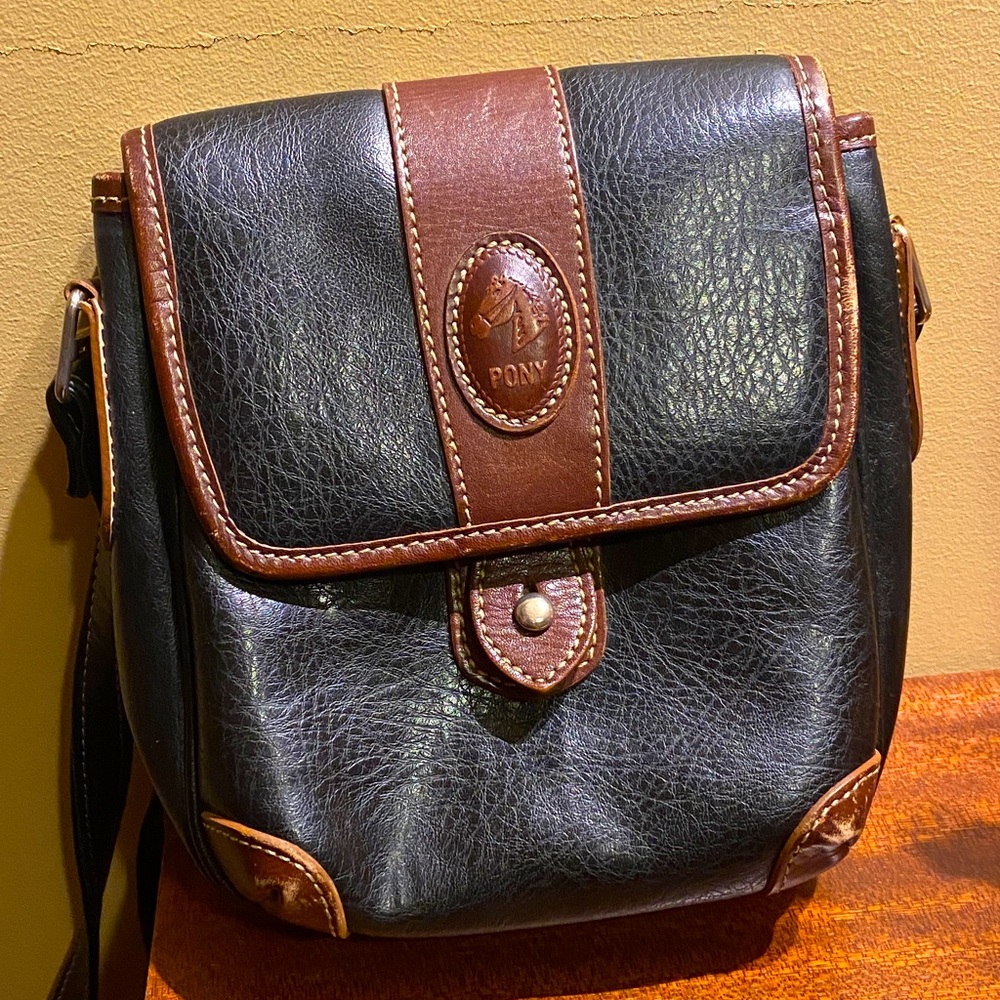 Pony Black and Brown Leather cross body bag